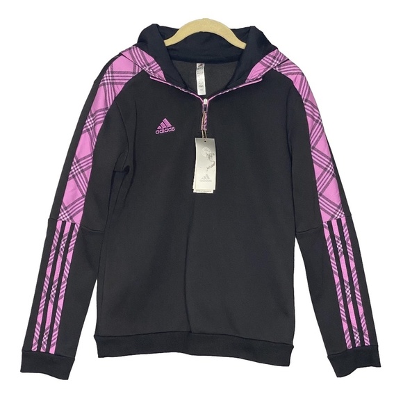 ADIDAS Tiro Winterized Hoodie Sweatshirt Track Jacket Black Lilac 3/4 Zip S NWT - Picture 3 of 16